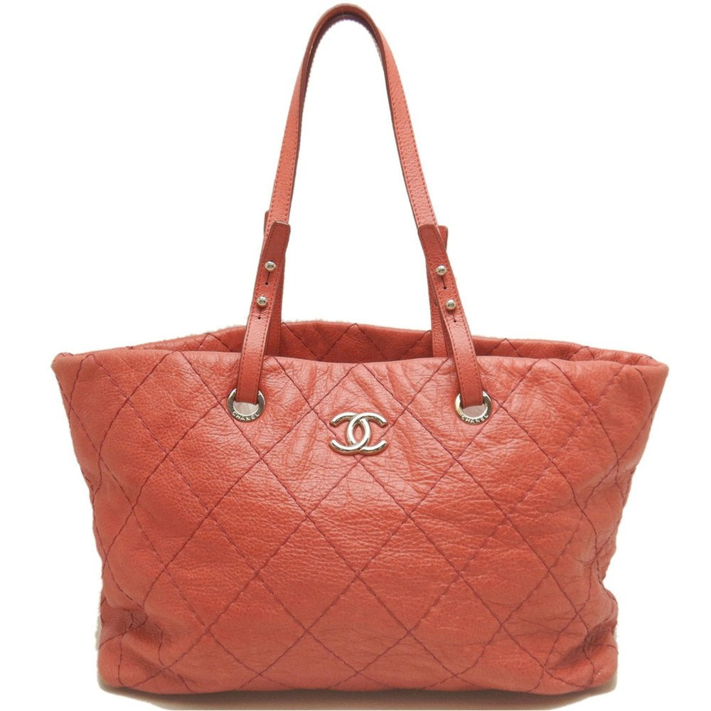 CHANEL On the Road Tote Bag Wild Stitch A48019 Calfskin Red Women's 254340